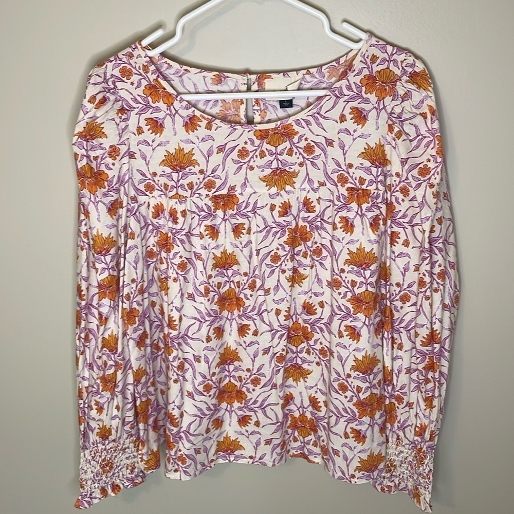 UNIVERSAL THEADS‎ Large Pink Boho Pleasant Floral Print Long-Sleeved Gypsy Shirt
